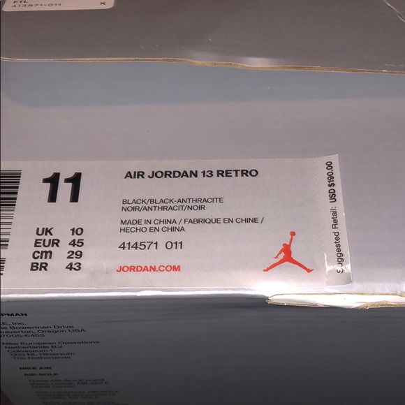 Jordan Other - Air Jordan 13 Retro Black Anthracite Noir Size 11